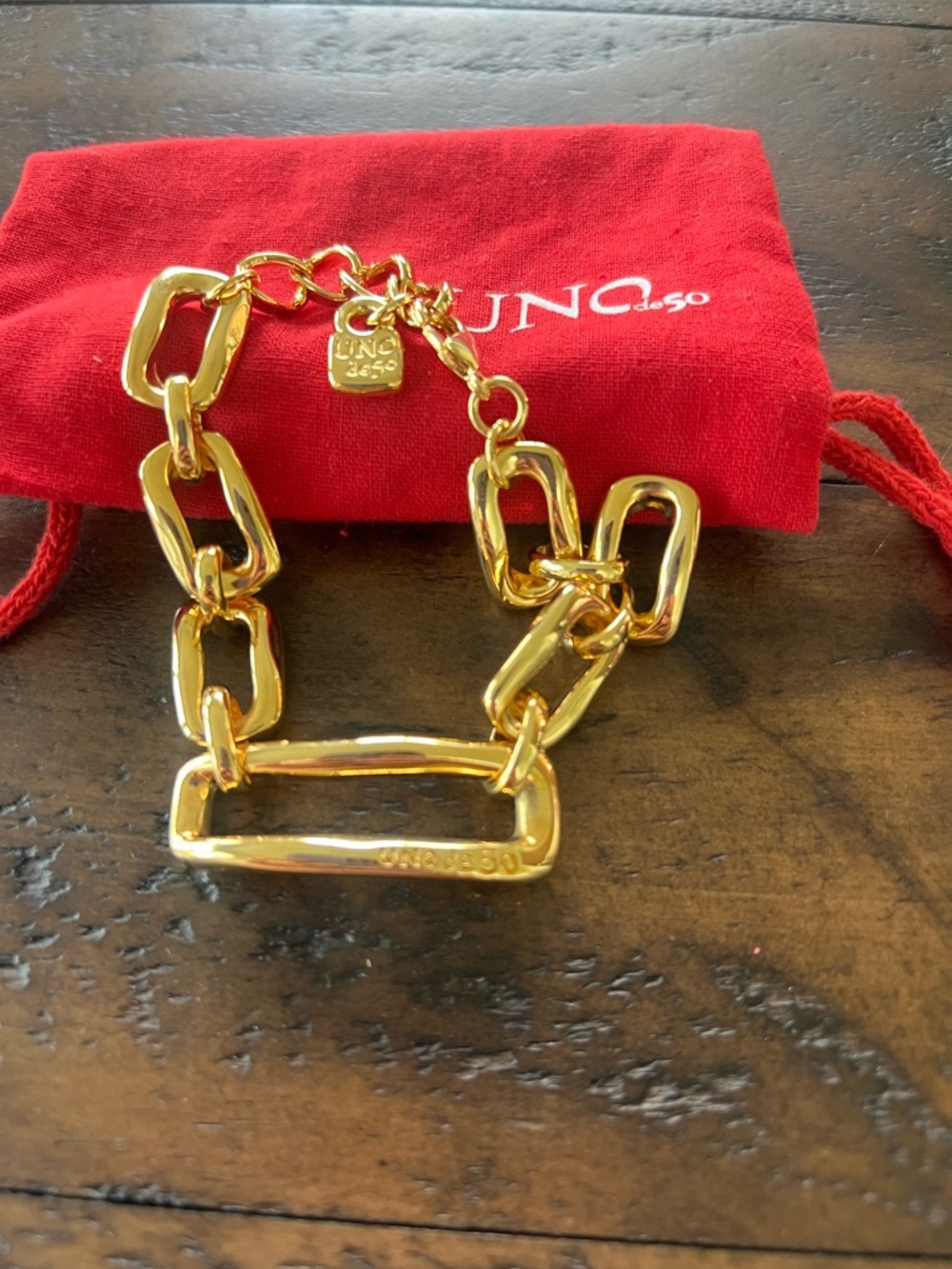 UNO de 50 Gold Chunky Link Bracelet with Logo Charm